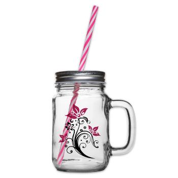 Flowers with filigree floral ornament. Feminine. - Glass jar with handle and screw cap - clear - Right