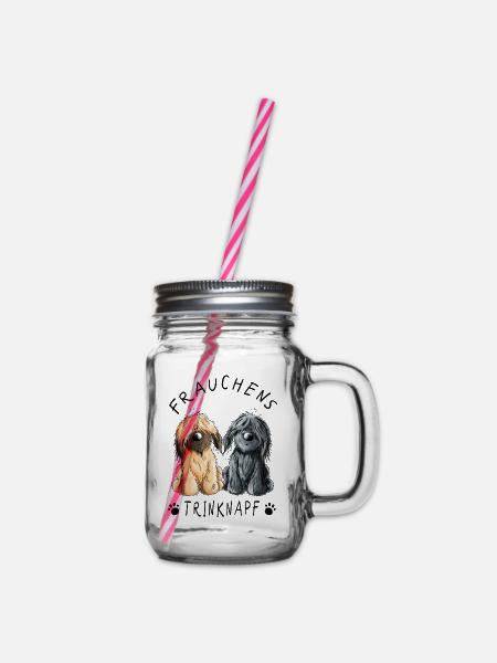 Briard Frauchens Trinknapf Tasse I Hund - Henkelglas mit Schraubdeckel - Klar