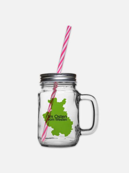 Im Osten vom Westen Ostern Ostergeschenk - Henkelglas mit Schraubdeckel - Klar