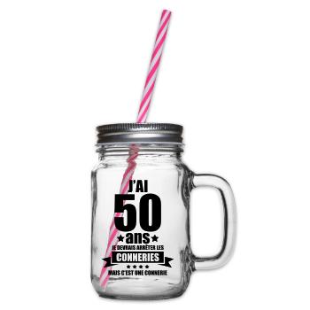 j'ai 50 ans je devrais arrêter les conneries - Bocal à boisson - transparent - Droite