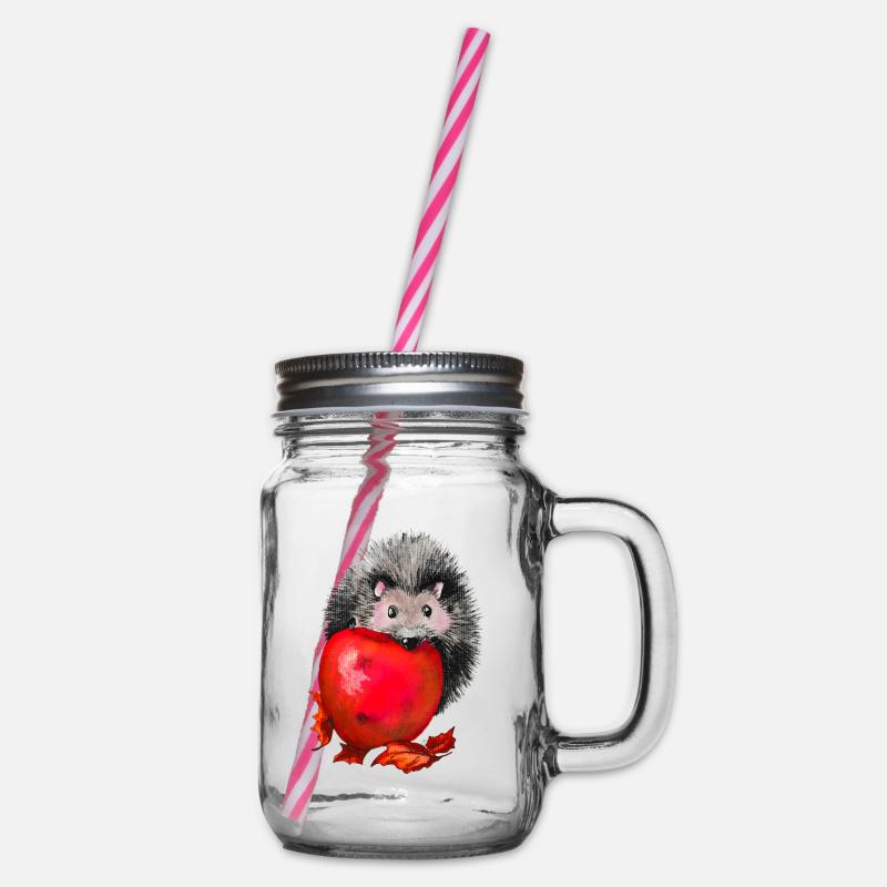 Igel mit Apfel - Henkelglas mit Schraubdeckel - Klar