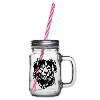 Australian Shepherd Head - Glass jar with handle and screw cap - clear - Right