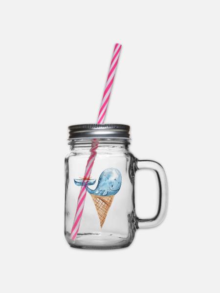 Eis Wal mit Schiff Fantasy Ozean Design - Henkelglas mit Schraubdeckel - Klar
