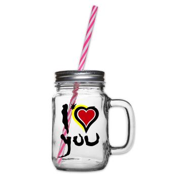 I love you Heart Abstract Art Valentine's Day - Glass jar with handle and screw cap - clear - Right