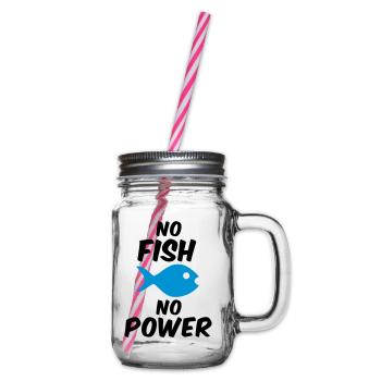 No fish no power (Fisch) - Henkelglas mit Schraubdeckel - Klar - Rechts