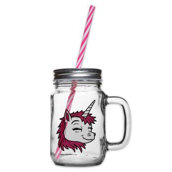 Head happy comic unicorn - Glass jar with handle and screw cap - clear - Right