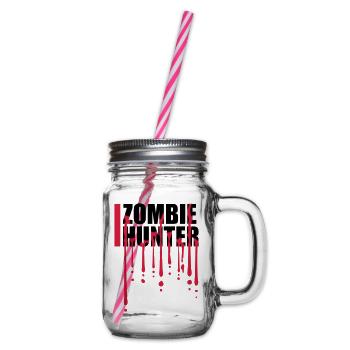 zombie hunter Halloween Quote - Glass jar with handle and screw cap - clear - Right
