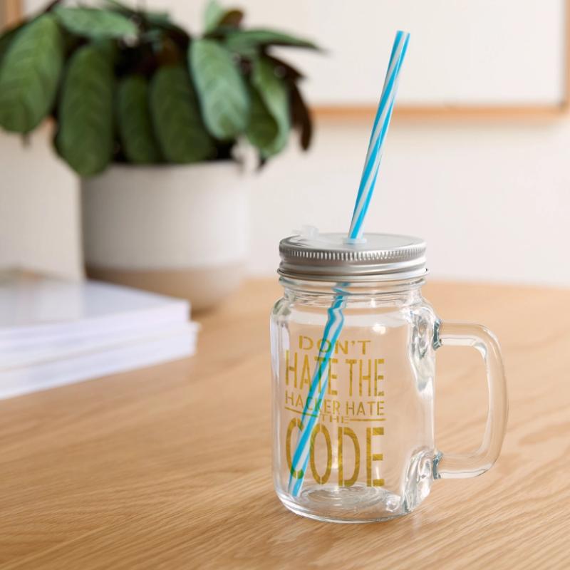 bday birthday present idea hack out hacking coder Glass jar with handle and screw cap