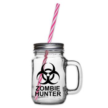 zombie hunter Halloween Quote - Glass jar with handle and screw cap - clear - Right