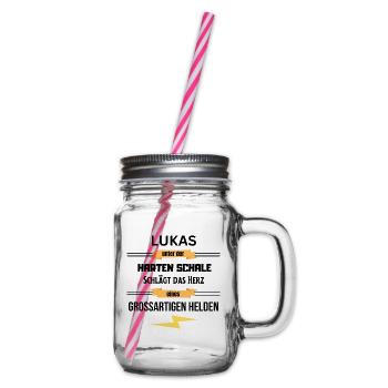 Lukas unter harte Schale eines Großartigen Helden - Henkelglas mit Schraubdeckel - Klar - Rechts