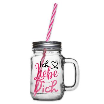 "Ich Liebe Dich" Design, Valentinstagsgeschenk - Henkelglas mit Schraubdeckel - Klar - Rechts