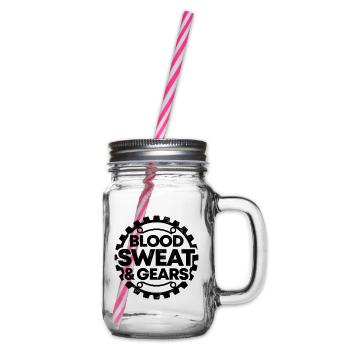 Blood Sweat And Gears Car Mechanic Automobile Love - Glass jar with handle and screw cap - clear - Right