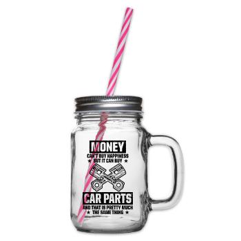 Money Can't Buy Happniess But It Can Buy Car Parts - Glass jar with handle and screw cap - clear - Right