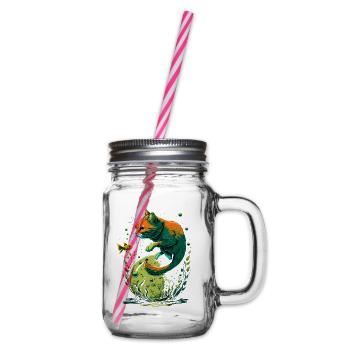 Fantasy Cat Playing with Gold Fish - Glass jar with handle and screw cap - clear - Right