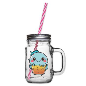 Kawaii Süßer Glücklicher Bunter Fisch Bubble Tee - Henkelglas mit Schraubdeckel - Klar - Rechts
