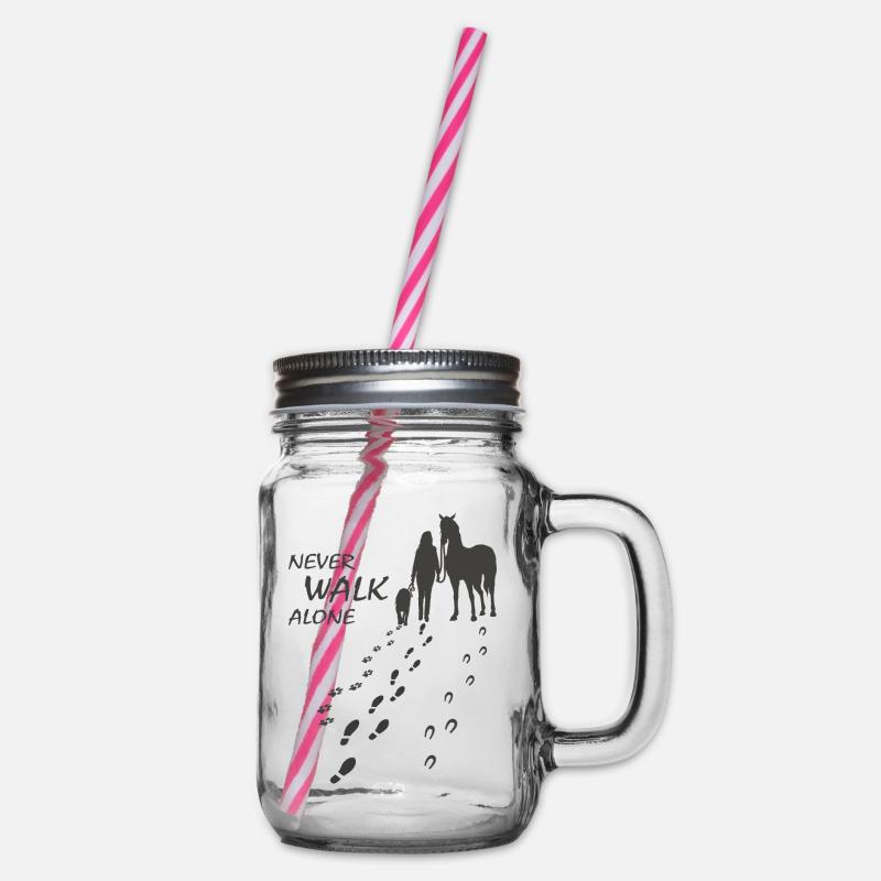 Hund Pferd Reiterin - Never walk alone, Backprint - Henkelglas mit Schraubdeckel - Klar