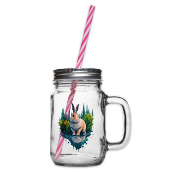 Beautiful illustration of a rabbit - Glass jar with handle and screw cap - clear - Right