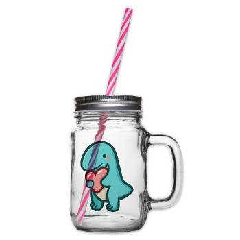 hugadino T-Rex with heart, dino, cute dinosaur - Glass jar with handle and screw cap - clear - Right