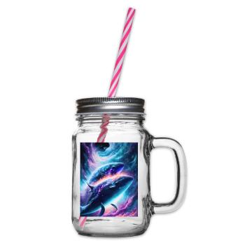Divine whales in the cosmic star nebula - Glass jar with handle and screw cap - clear - Right