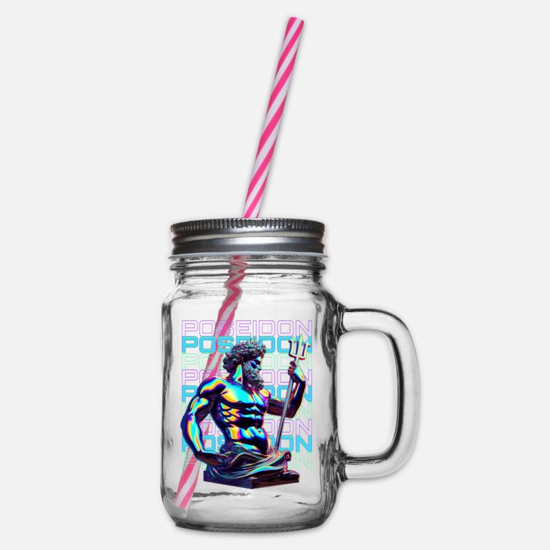Neon Poseidon Trident - Glass jar with handle and screw cap - clear