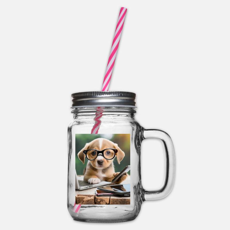 Hund mit Brille - Henkelglas mit Schraubdeckel - Klar