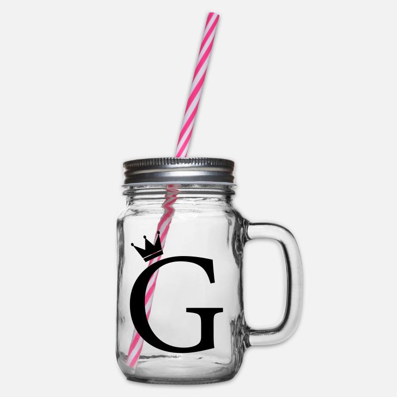 G monogram crown - Glass jar with handle and screw cap - clear