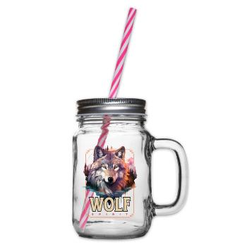 Wolf Wolfskopf Natur Wildnis Abenteuer Wald Kunst - Henkelglas mit Schraubdeckel - Klar - Rechts