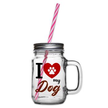 i love my dog - Glass jar with handle and screw cap - clear - Right