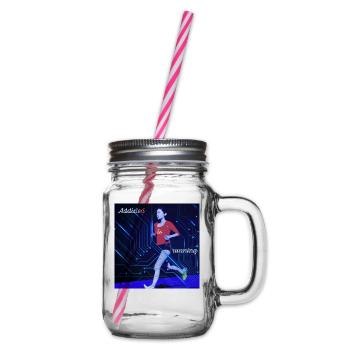 Jogger, woman addicted to running - Glass jar with handle and screw cap - clear - Right
