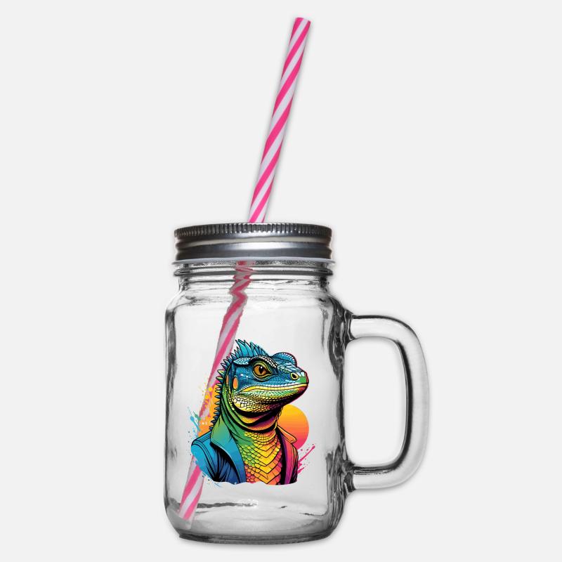 Draco Eidechse - Henkelglas mit Schraubdeckel - Klar