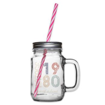 44th Birthday 1980 - Vintage Retro Gift Idea - Glass jar with handle and screw cap - clear - Right