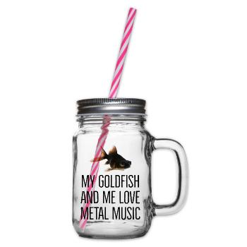 Black Goldfish Loves Metal Music - Glass jar with handle and screw cap - clear - Right