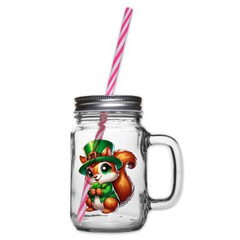 Conception de bande dessinée écureuil mignon de la Saint-Patrick - Bocal à boisson - transparent - Droite