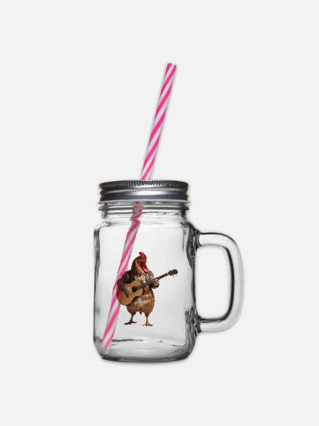 Rooster Hen Gitarre - Henkelglas mit Schraubdeckel - Klar