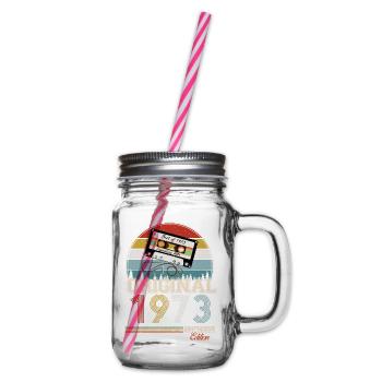 Elegant Retro Gift: 1973 Vintage - Glass jar with handle and screw cap - clear - Right