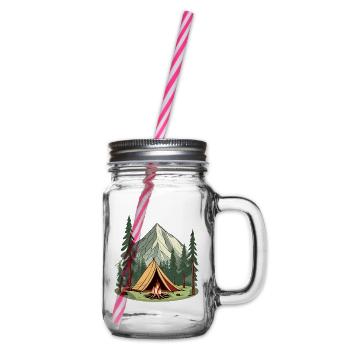 Illustration tent and campfire in nature - Glass jar with handle and screw cap - clear - Right