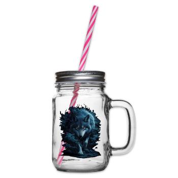 Mystic Wolf in Night Forest - Glass jar with handle and screw cap - clear - Right