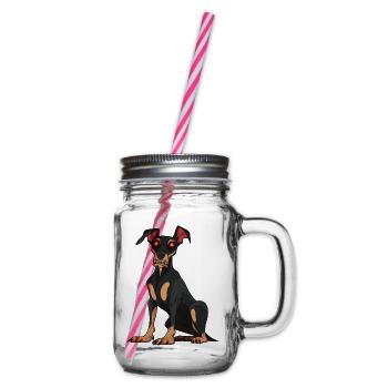 Dobermann Hund Halloween Lustig Zombie - Henkelglas mit Schraubdeckel - Klar - Rechts