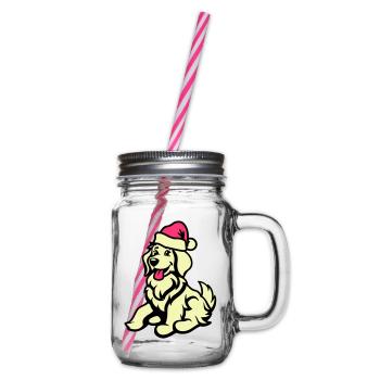 Dog Comic Animal Christmas - Glass jar with handle and screw cap - clear - Right