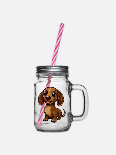 Dackel DachsHund Comic Niedlich - Henkelglas mit Schraubdeckel - Klar