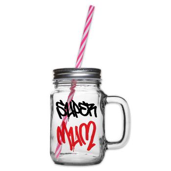 Super Mom - Mother's Day - Glass jar with handle and screw cap - clear - Right