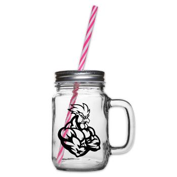 Rooster Comic - Glass jar with handle and screw cap - clear - Right