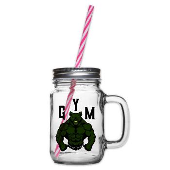 Bear Comic Gym Beast - Glass jar with handle and screw cap - clear - Right