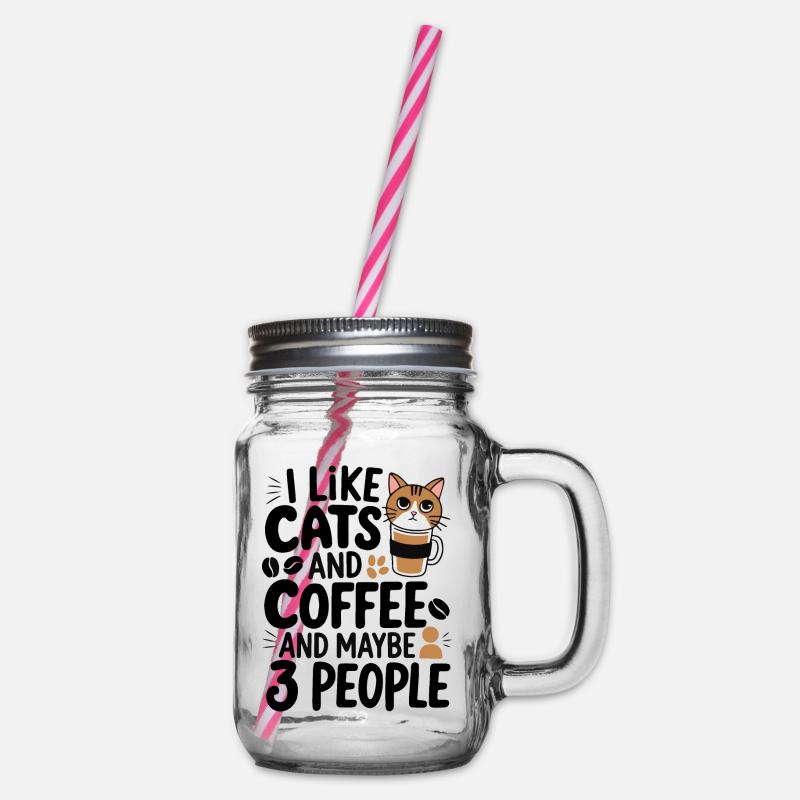 Katzen Kaffee Lustiges Statement - Henkelglas mit Schraubdeckel - Klar