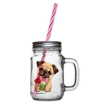 Mops Hund - Henkelglas mit Schraubdeckel - Klar - Rechts