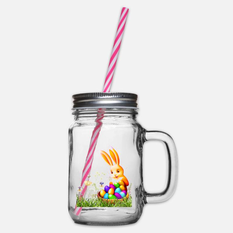 Lapin de Pâques avec des œufs colorés - Bocal à boisson - transparent
