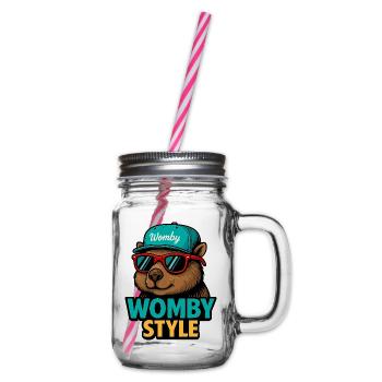 Womby Style Biber mit Sonnenbrillen - Henkelglas mit Schraubdeckel - Klar - Rechts