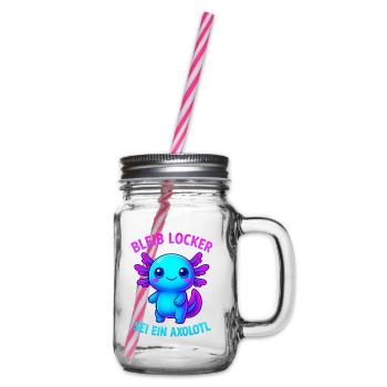 Bleib locker sei ein Axolotl | Neon Spruch Design - Henkelglas mit Schraubdeckel - Klar - Rechts