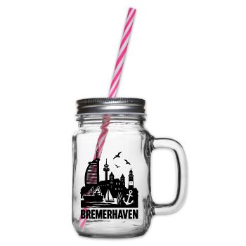 Bremerhaven Silhouette Skyline - Henkelglas mit Schraubdeckel - Klar - Rechts