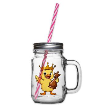 Funny Duck Chess Player King Queen Cartoon - Glass jar with handle and screw cap - clear - Right